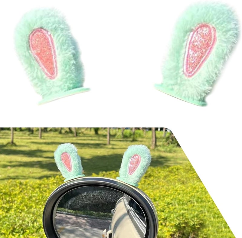 Arwrilt Cute Plush Bunny Ears Decoration for Car Rearview Mirror, Small Rabbit Ears Decor for Car Dashboard Motorcycle Helmet (Green) - Image 1
